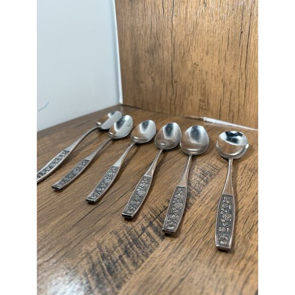 Interpur Other - Interpur Floral Rose Stainless Steel Japan Flatware MCM 6 Spoons Vintage Set